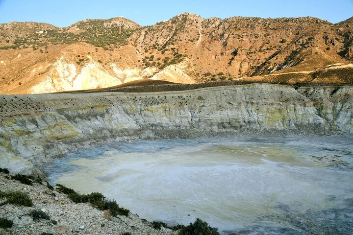 Close-up of the volcanic crater floor showing sulfur deposits