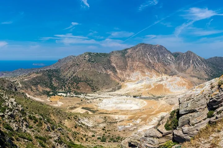 Wide view of the volcanic landscape on Nisyros island